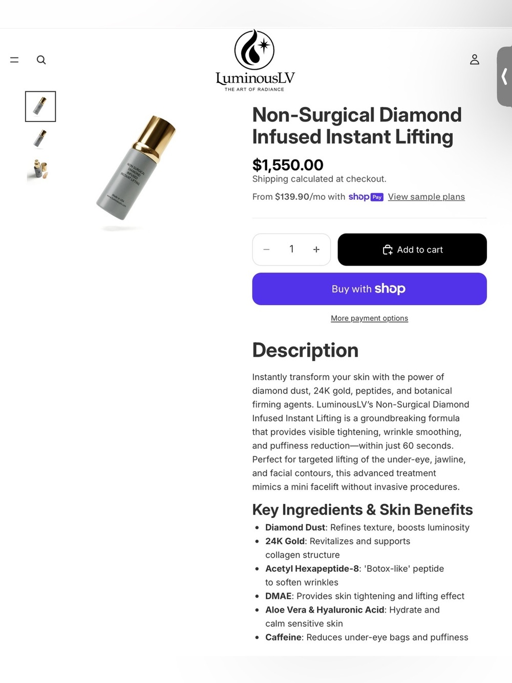 Luminous LV Non Surgical Instant Face Lift – White & Gold